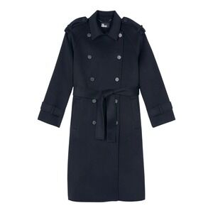 The Kooples Trench Coat Women's Black Wool Blend Double Breasted Epaulets Size L